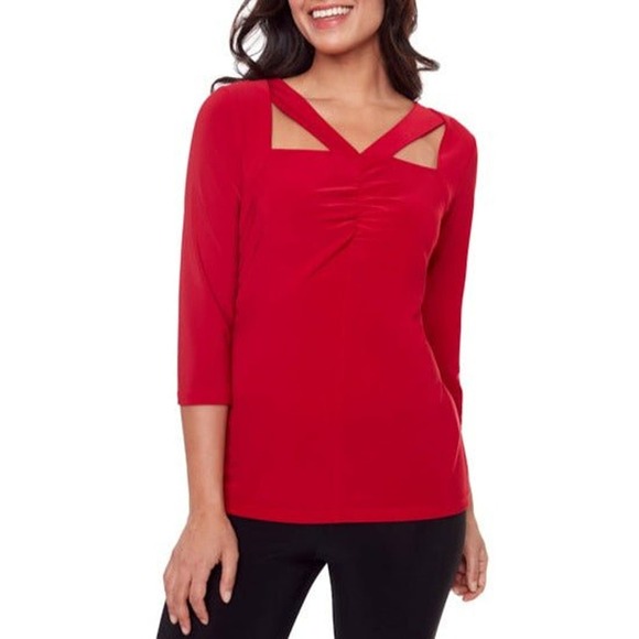 Women's Cutout Red Dressy Top Size L Compli-K 3/4 Sleeve NWT - Picture 1 of 1
